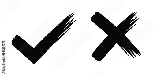 Check tick mark icon set. Cross box x check mark checkbox v list draw hand drawn sketch doodle brush marker checklist symbol wrong right circle. Grunge x sign. Delete icon. hand drawn X sign . EPS 10.
