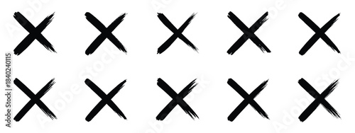Hand drawn right and wrong vector sign in brush stroke outline shape. Check marks doodle set. Vote, yes, no, checkbox, checklist, tick and cross signs, v and x drawn concept. X symbol and sign. EPS 10