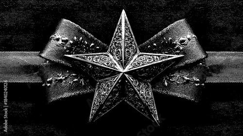 Golden Star Ribbon And Red Gift Box Vector, For Holiday Packaging And Label Design