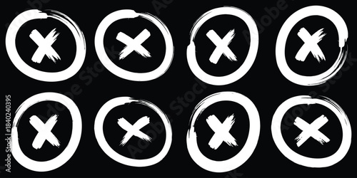 Hand drawn check tick mark icon set. x marks, checkboxes, and checklist symbols including right and wrong signs in brush marker style. Grunge x sign. Delete icon. rejection icon. hand drawn X sign. 