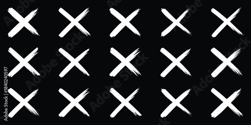 Hand drawn check tick mark icon set. x marks, checkboxes, and checklist symbols including right and wrong signs in brush marker style. Grunge x sign. Delete icon. rejection icon. hand drawn X sign. 