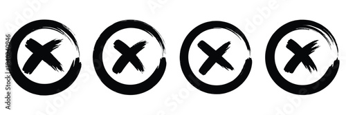 Red cross mark and circled red x mark on white background. hand drawn cross symbol, handwritten x sign. Grunge x sign. 