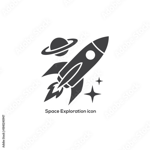 Space Exploration Rocket Icon: Vector Graphic for Science, Astronomy, Galaxy Travel, and Futuristic Technology Concepts.
