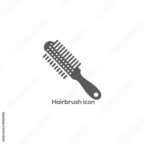 Hairbrush Icon: Simple Black Vector Graphic for Hair Care, Styling, Beauty Salon Tools, and Personal Grooming Concepts.