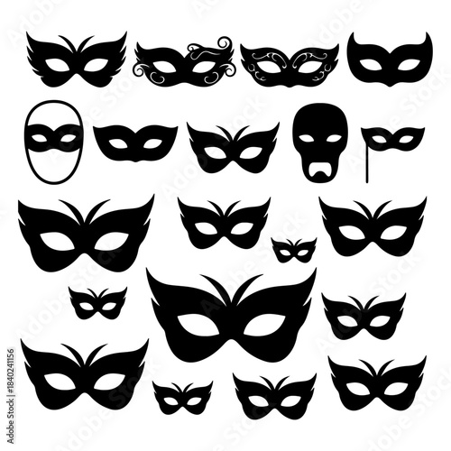 carnival disguise mask flat icons set
