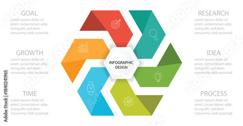 6 steps business infographic with hexzagon icon for the presentation. Can be used for process, presentations, layout, banner, infographic. vector illustration in flat style modern design. 
