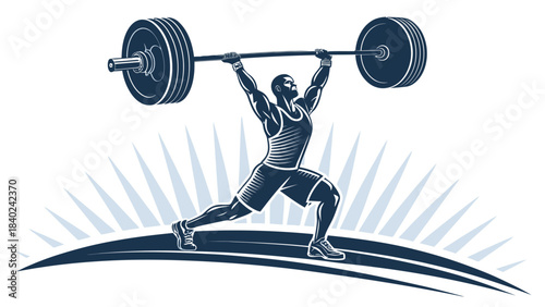 Strong Weightlifter Silhouette Vector Lifting a Heavy Barbell Overhead, Symbolizing Strength, Discipline, and Fitness Achievement for Athletic and Wellness Brands.