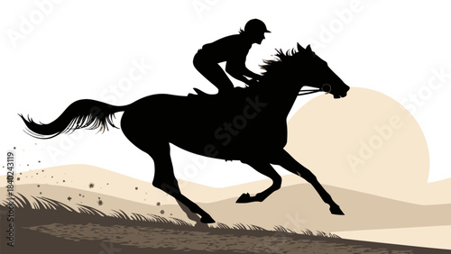 Majestic Horse Riding Silhouette Vector - Rider Galloping on Horseback with Dynamic Motion, Equestrian Sport and Freedom Illustration