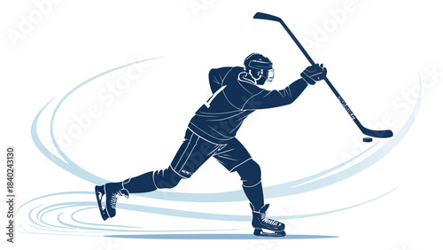 Powerful Hockey Player Silhouette Vector - Athlete Skating with Stick in Dynamic Action Pose, Winter Sport and Team Competition Illustration