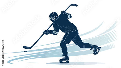 Powerful Hockey Player Silhouette Vector - Athlete Skating with Stick in Dynamic Action Pose, Winter Sport and Team Competition Illustration