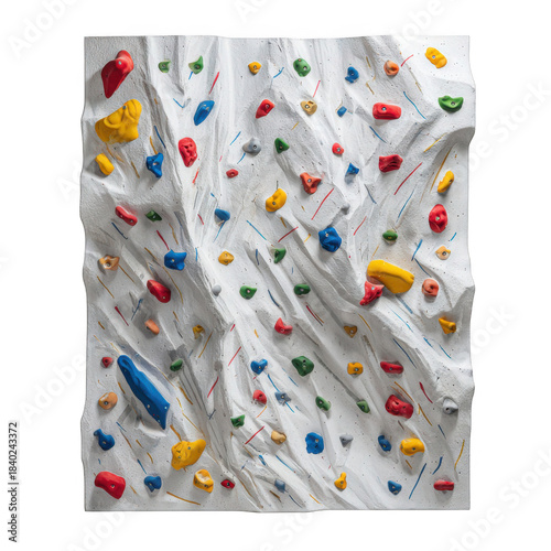 Indoor climbing wall with colorful holds, active sport training