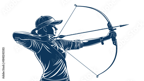 Serene Archery Athlete Silhouette Vector Aiming Bow with Arrow, Symbolizing Skill, Focus, and the Art of Marksmanship.