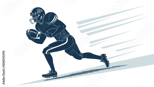 Powerful American Football Player Silhouette Vector Charging with Ball, Capturing the Intense Action and Energy of the Sport.