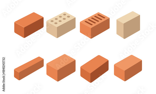 Brick types collection, building materials, flat vector illustration