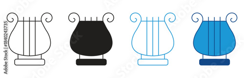 Harp and lyre icon set . Harp musical instrument Concept isolated on white background, Vector illustration.