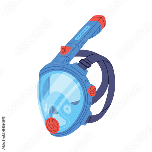 Blue Swimming Mask and Goggles for Diving Underwater with Breathing Tube Vector Illustration