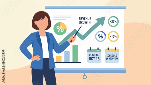 Businesswoman Presenting Financial Growth Strategy and Q4 Recovery Plan