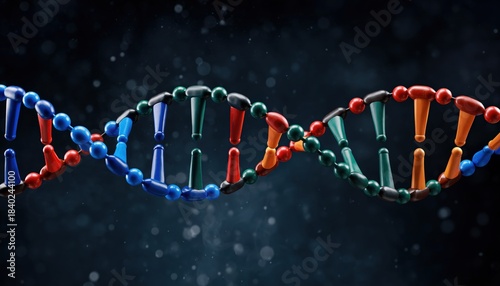 Colorful three dimensional model of a DNA double helix structure representing biology and genetic science