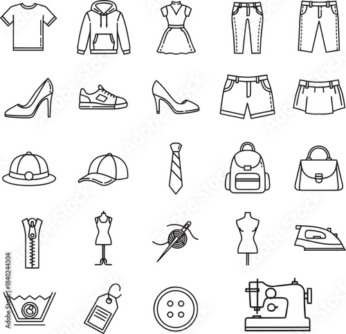 Fashion Clothes Accessories Line Icon Set