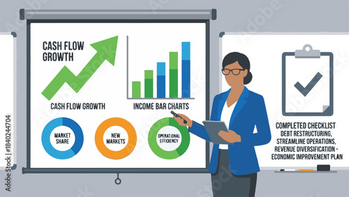 Businesswoman Presenting Financial Growth and Economic Improvement Plan