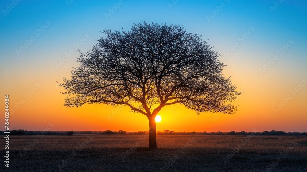 Fototapeta premium Silhouetted tree at sunrise
