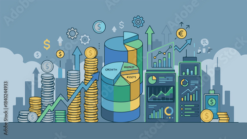 Financial Growth and Investment Strategy with Business Charts and Currency