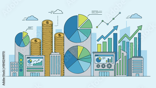 Economic Growth Illustration with Financial Data and Urban Background