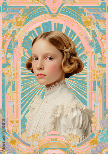 Portrait of a girl in a vintage artistic design with a pastel touch