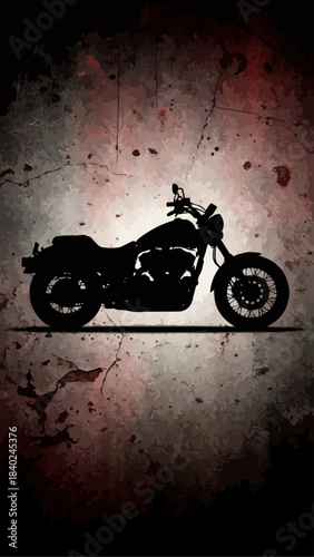 Silhouette of a powerful custom motorcycle on a textured background.