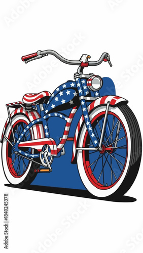 Patriotic American Flag Cruiser Bicycle Illustration.