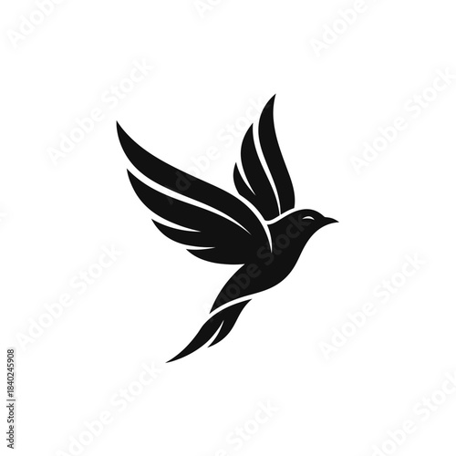 “Flying Bird Silhouette Icon – Elegant Winged Bird Vector Design”
