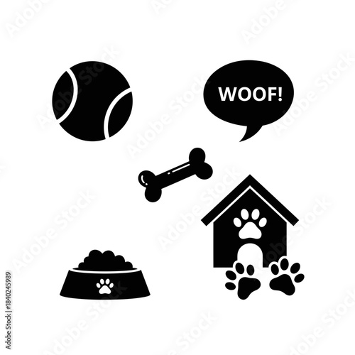 Dog Pet Icons Set – Puppy Care Symbols for Food, Home, Toys & Paw Design