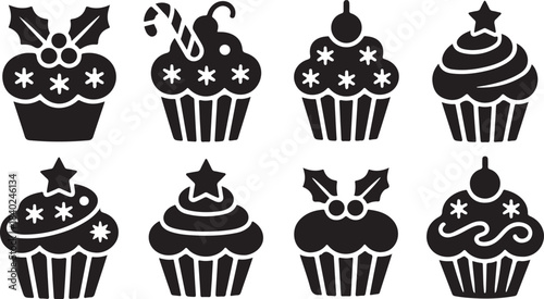 Assorted Christmas Cupcake Icons with Festive Toppings holiday sweet
