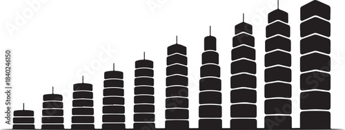 Ascending Black Silhouette Bars Representing Growth or Levels on White Background bar chart graph