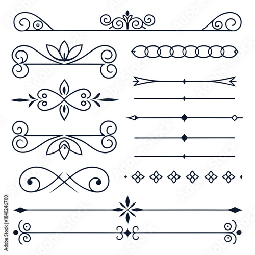 Cute Hand drawn big vintage flower ornament text dividers, arrows, flourishes and laurel vector design elements set for decoration