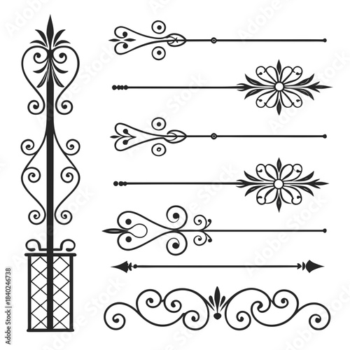 Cute Hand drawn big vintage flower ornament text dividers, arrows, flourishes and laurel vector design elements set for decoration