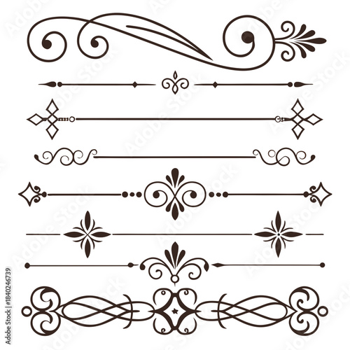 Cute Hand drawn big vintage flower ornament text dividers, arrows, flourishes and laurel vector design elements set for decoration