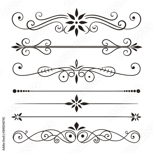 Cute Hand drawn big vintage flower ornament text dividers, arrows, flourishes and laurel vector design elements set for decoration