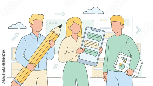 Business team collaborating on creative, communication, and data analysis tasks