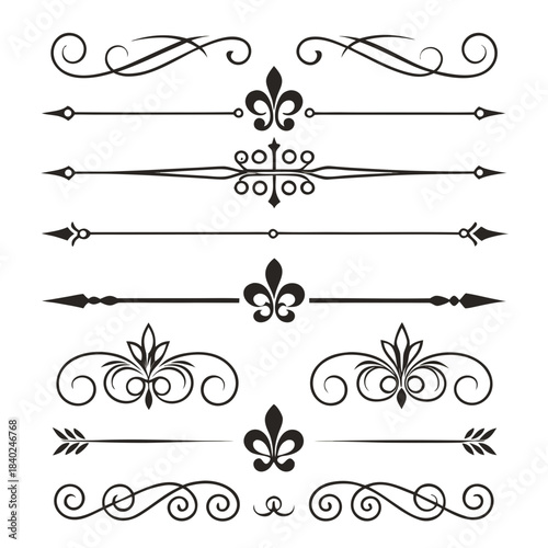 Cute Hand drawn big vintage flower ornament text dividers, arrows, flourishes and laurel vector design elements set for decoration