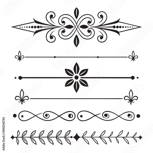 Cute Hand drawn big vintage flower ornament text dividers, arrows, flourishes and laurel vector design elements set for decoration