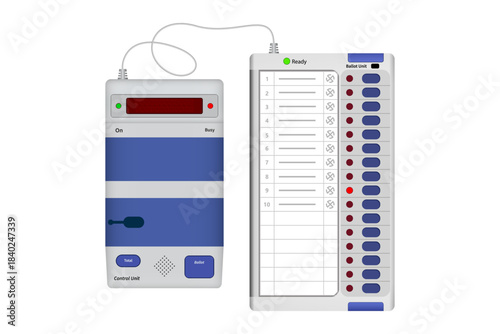 Electronic Voting Machine (EVM) with Control and Ballot Units for India Elections Vector Graphics