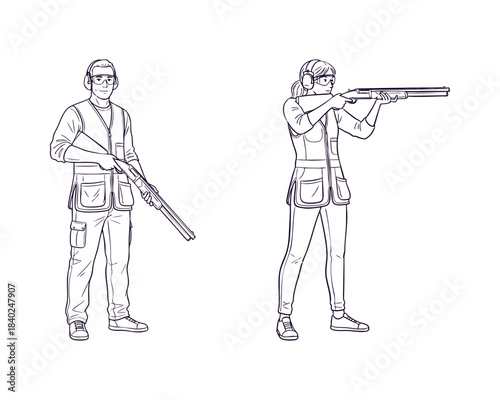 Clay shooting athlete line art illustration