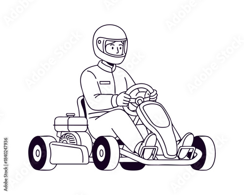 Go-kart racing person line art illustration