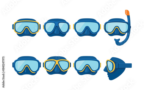 Diving mask and snorkel set, flat vector illustration, goggles, equipment design