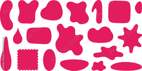 Collection of pink organic blob and abstract shapes on white Keywords: blob, shape, organic, abstract, form