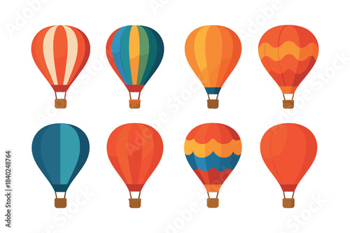 Hot air balloons vector illustration, colorful designs in flat vector style