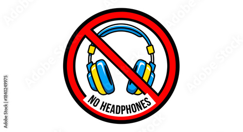 Prohibition Symbol Depicting A No Headphones Sign For Restriction And Information