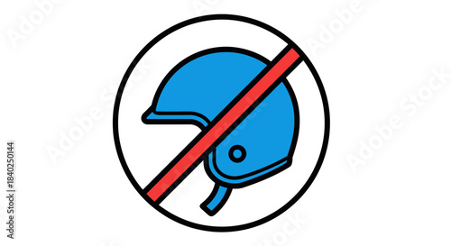 Prohibition Symbol Depicting Helmet Usage With Striking Visual Design Elements and Colors