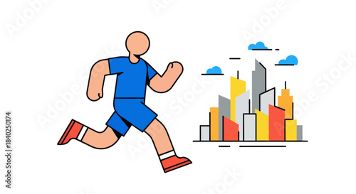 Runner Towards City Skyline Depicts Fitness Concept and Metropolitan Dreams In One Frame
